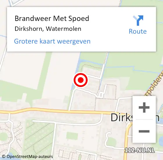 Locatie op kaart van de 112 melding: Brandweer Met Spoed Naar Dirkshorn, Watermolen op 28 mei 2024 10:43