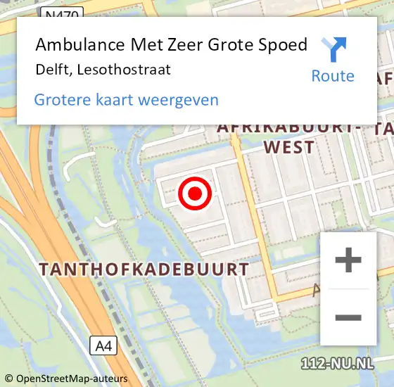 Locatie op kaart van de 112 melding: Ambulance Met Zeer Grote Spoed Naar Delft, Lesothostraat op 28 mei 2024 10:47