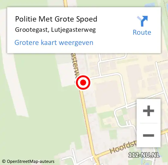 Locatie op kaart van de 112 melding: Politie Met Grote Spoed Naar Grootegast, Lutjegasterweg op 28 mei 2024 10:50