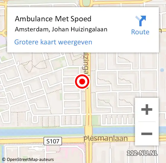 Locatie op kaart van de 112 melding: Ambulance Met Spoed Naar Amsterdam, Johan Huizingalaan op 28 mei 2024 11:14