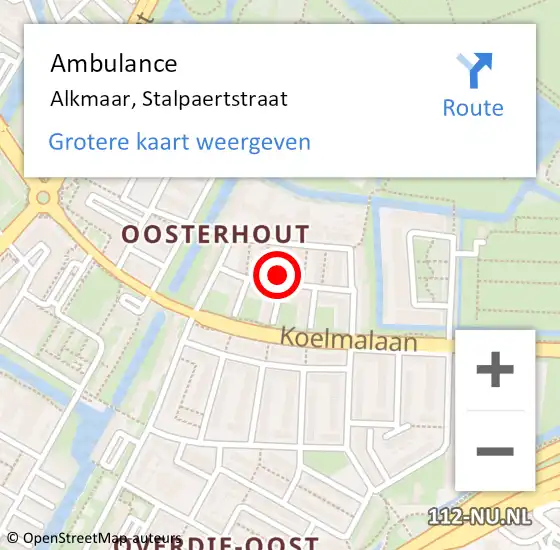 Locatie op kaart van de 112 melding: Ambulance Alkmaar, Stalpaertstraat op 28 mei 2024 11:24