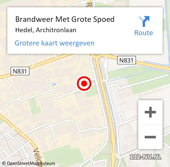 Locatie op kaart van de 112 melding: Brandweer Met Grote Spoed Naar Hedel, Architronlaan op 28 mei 2024 11:31