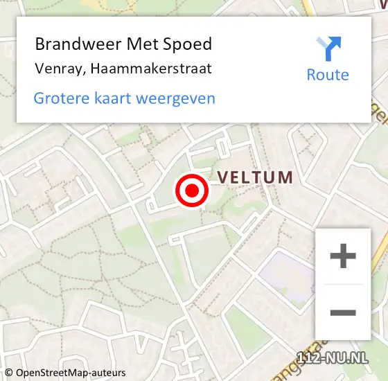 Locatie op kaart van de 112 melding: Brandweer Met Spoed Naar Venray, Haammakerstraat op 28 mei 2024 11:42