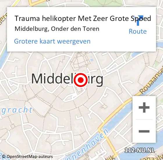 Locatie op kaart van de 112 melding: Trauma helikopter Met Zeer Grote Spoed Naar Middelburg, Onder den Toren op 28 mei 2024 11:42