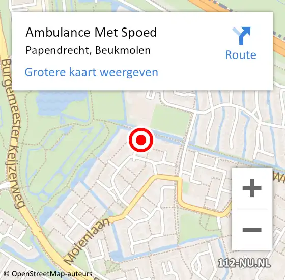 Locatie op kaart van de 112 melding: Ambulance Met Spoed Naar Papendrecht, Beukmolen op 28 mei 2024 12:12