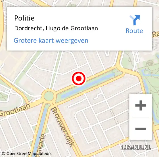 Locatie op kaart van de 112 melding: Politie Dordrecht, Hugo de Grootlaan op 28 mei 2024 12:13