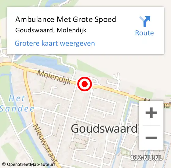 Locatie op kaart van de 112 melding: Ambulance Met Grote Spoed Naar Goudswaard, Molendijk op 28 mei 2024 12:25