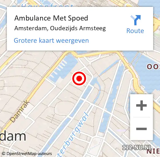 Locatie op kaart van de 112 melding: Ambulance Met Spoed Naar Amsterdam, Oudezijds Armsteeg op 28 mei 2024 12:38