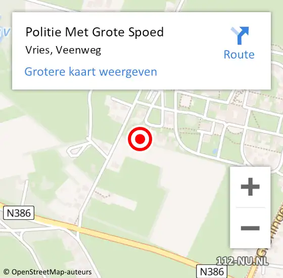 Locatie op kaart van de 112 melding: Politie Met Grote Spoed Naar Vries, Veenweg op 28 mei 2024 13:08