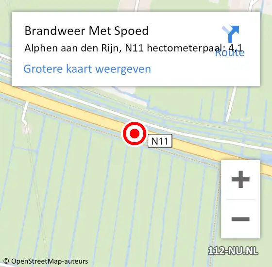 Locatie op kaart van de 112 melding: Brandweer Met Spoed Naar Alphen aan den Rijn, N11 hectometerpaal: 4,1 op 28 mei 2024 13:21