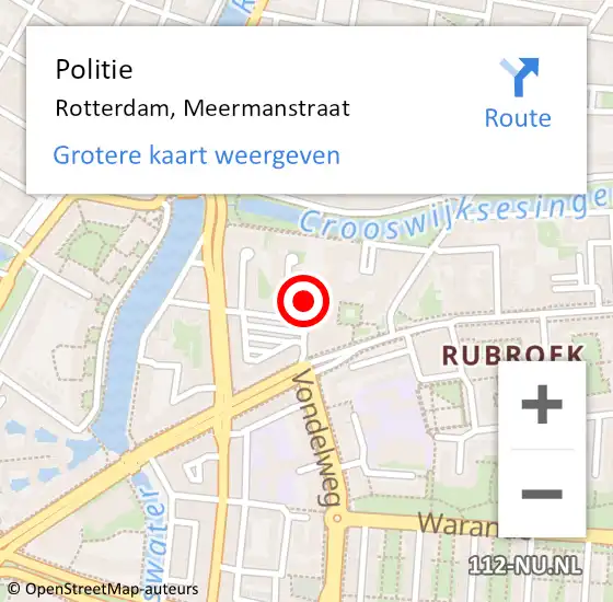 Locatie op kaart van de 112 melding: Politie Rotterdam, Meermanstraat op 28 mei 2024 13:40