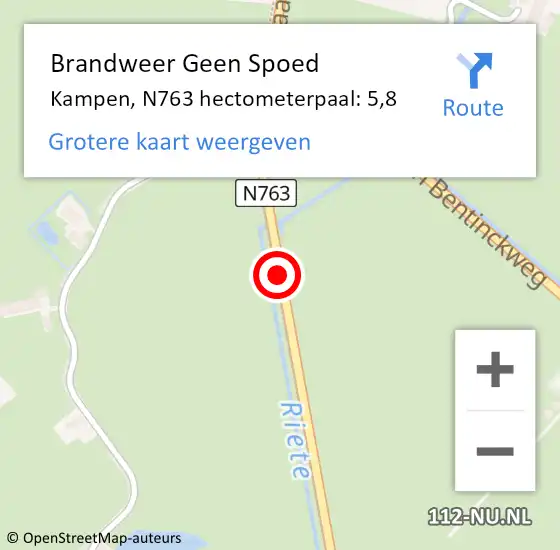 Locatie op kaart van de 112 melding: Brandweer Geen Spoed Naar Kampen, N763 hectometerpaal: 5,8 op 28 mei 2024 13:47