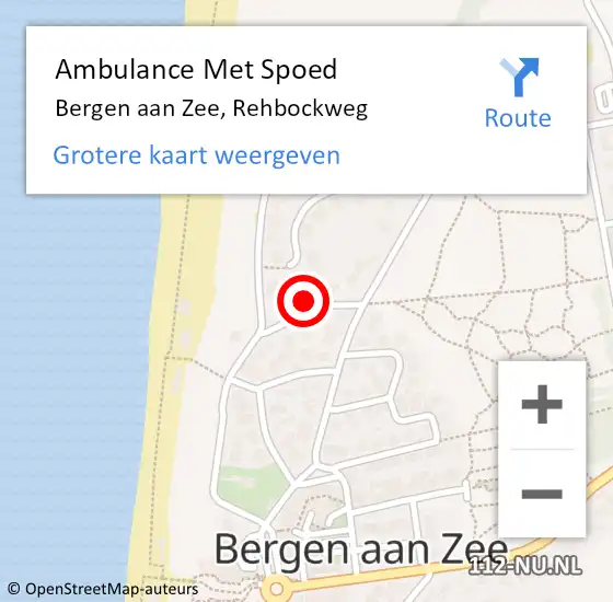 Locatie op kaart van de 112 melding: Ambulance Met Spoed Naar Bergen aan Zee, Rehbockweg op 28 mei 2024 13:50