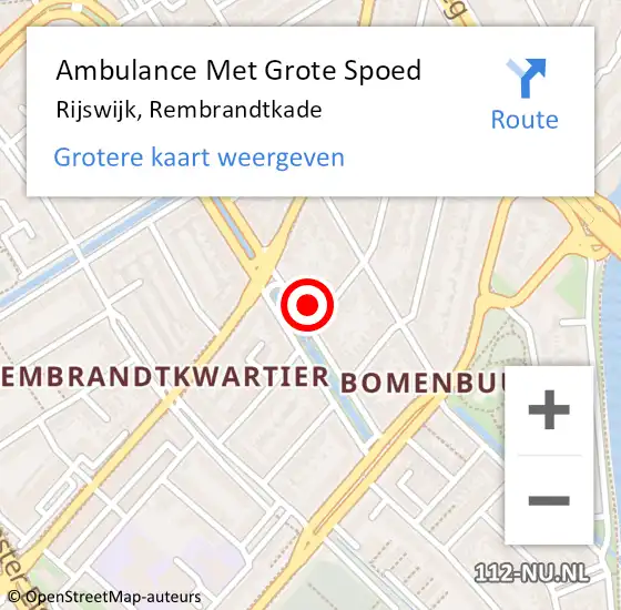 Locatie op kaart van de 112 melding: Ambulance Met Grote Spoed Naar Rijswijk, Rembrandtkade op 28 mei 2024 13:54