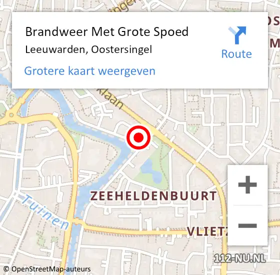 Locatie op kaart van de 112 melding: Brandweer Met Grote Spoed Naar Leeuwarden, Oostersingel op 28 mei 2024 13:58