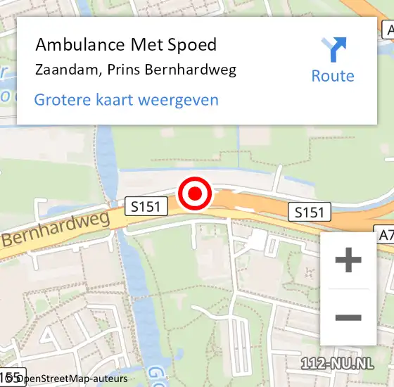 Locatie op kaart van de 112 melding: Ambulance Met Spoed Naar Zaandam, Prins Bernhardweg op 28 mei 2024 13:59