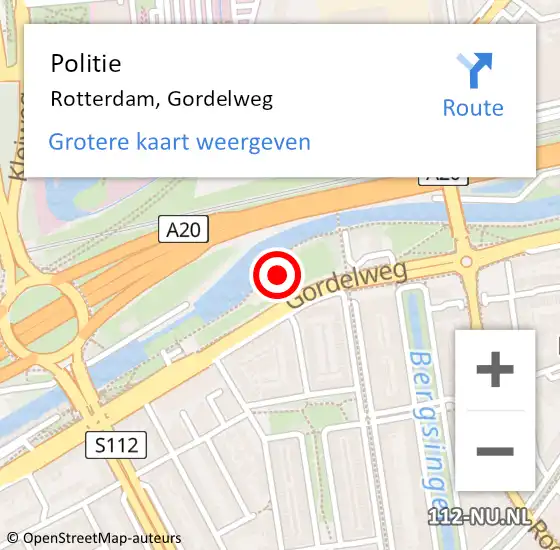 Locatie op kaart van de 112 melding: Politie Rotterdam, Gordelweg op 28 mei 2024 14:01