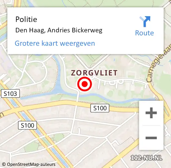 Locatie op kaart van de 112 melding: Politie Den Haag, Andries Bickerweg op 28 mei 2024 14:01