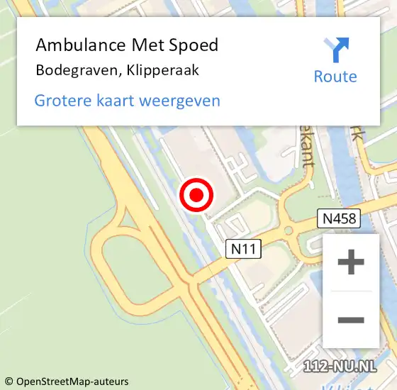 Locatie op kaart van de 112 melding: Ambulance Met Spoed Naar Bodegraven, Klipperaak op 28 mei 2024 14:20