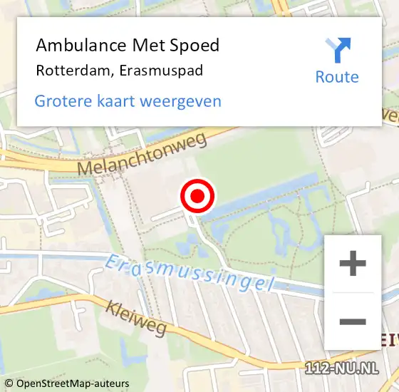 Locatie op kaart van de 112 melding: Ambulance Met Spoed Naar Rotterdam, Erasmuspad op 28 mei 2024 14:23