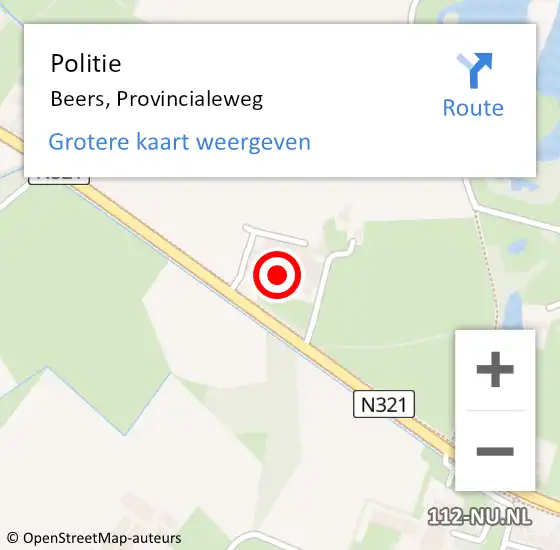 Locatie op kaart van de 112 melding: Politie Beers, Provincialeweg op 28 mei 2024 14:32