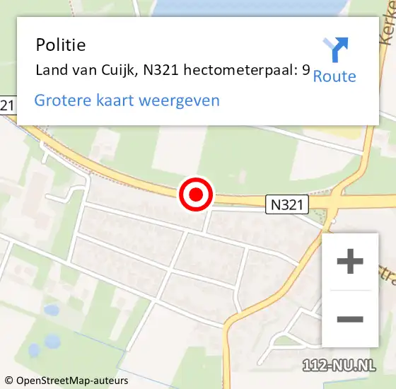 Locatie op kaart van de 112 melding: Politie Land van Cuijk, N321 hectometerpaal: 9 op 28 mei 2024 14:32