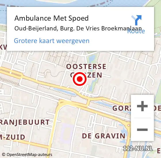 Locatie op kaart van de 112 melding: Ambulance Met Spoed Naar Vries, Burg. De Vries Broekmanlaan op 28 mei 2024 14:34