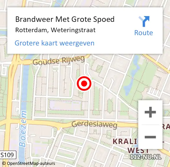 Locatie op kaart van de 112 melding: Brandweer Met Grote Spoed Naar Rotterdam, Weteringstraat op 28 mei 2024 14:36