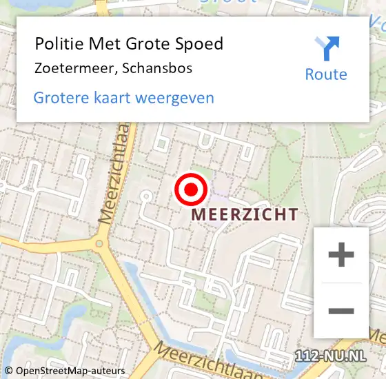 Locatie op kaart van de 112 melding: Politie Met Grote Spoed Naar Zoetermeer, Schansbos op 28 mei 2024 14:41