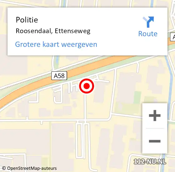 Locatie op kaart van de 112 melding: Politie Roosendaal, Ettenseweg op 28 mei 2024 14:43