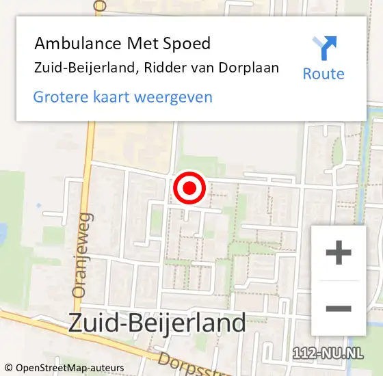 Locatie op kaart van de 112 melding: Ambulance Met Spoed Naar Zuid-Beijerland, Ridder van Dorplaan op 28 mei 2024 14:45