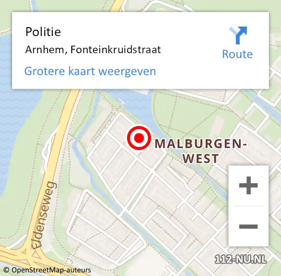 Locatie op kaart van de 112 melding: Politie Arnhem, Fonteinkruidstraat op 28 mei 2024 15:07