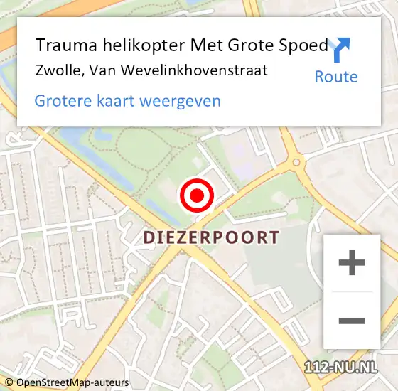 Locatie op kaart van de 112 melding: Trauma helikopter Met Grote Spoed Naar Zwolle, Van Wevelinkhovenstraat op 28 mei 2024 15:15