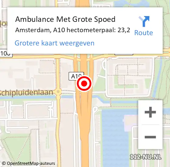 Locatie op kaart van de 112 melding: Ambulance Met Grote Spoed Naar Amsterdam, A10 hectometerpaal: 23,2 op 28 mei 2024 15:33