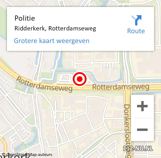 Locatie op kaart van de 112 melding: Politie Ridderkerk, Rotterdamseweg op 28 mei 2024 15:40