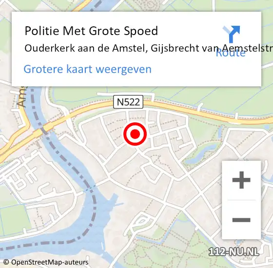 Locatie op kaart van de 112 melding: Politie Met Grote Spoed Naar Ouderkerk aan de Amstel, Gijsbrecht van Aemstelstraat op 28 mei 2024 15:43