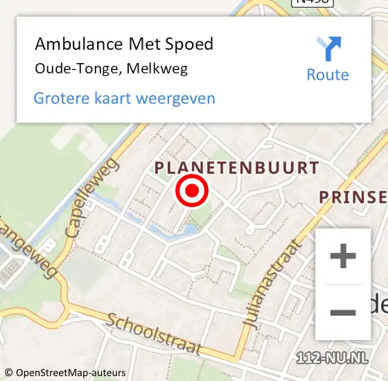 Locatie op kaart van de 112 melding: Ambulance Met Spoed Naar Oude-Tonge, Melkweg op 28 mei 2024 15:46