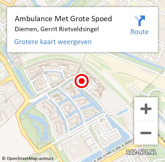 Locatie op kaart van de 112 melding: Ambulance Met Grote Spoed Naar Diemen, Gerrit Rietveldsingel op 28 mei 2024 15:58