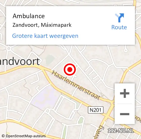 Locatie op kaart van de 112 melding: Ambulance Zandvoort, Máximapark op 28 mei 2024 16:04