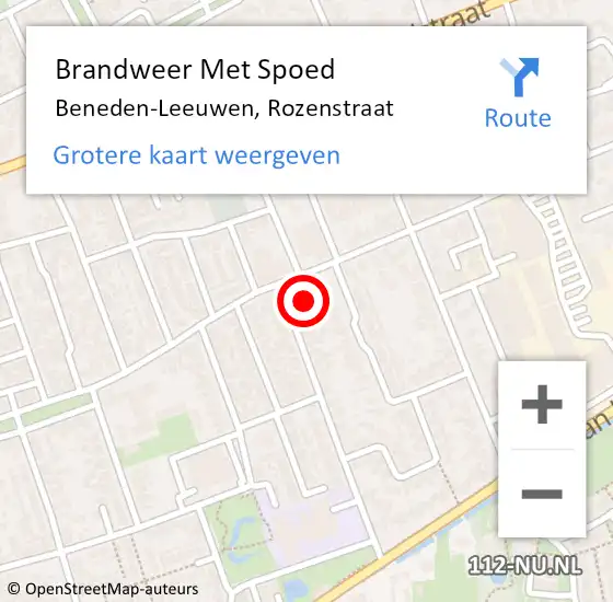 Locatie op kaart van de 112 melding: Brandweer Met Spoed Naar Beneden-Leeuwen, Rozenstraat op 28 mei 2024 16:27