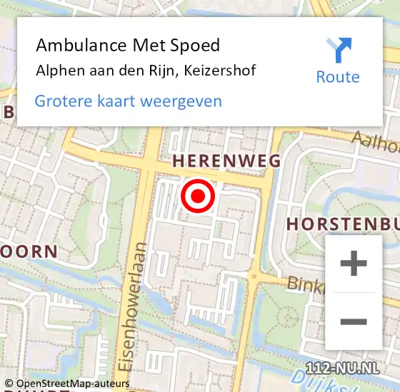 Locatie op kaart van de 112 melding: Ambulance Met Spoed Naar Alphen aan den Rijn, Keizershof op 28 mei 2024 16:27