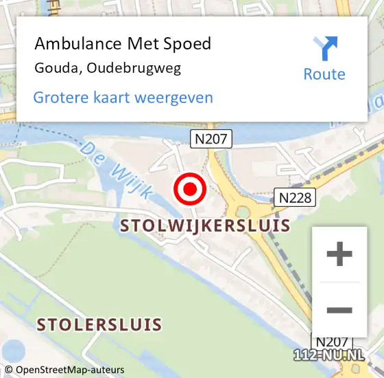 Locatie op kaart van de 112 melding: Ambulance Met Spoed Naar Gouda, Oudebrugweg op 28 mei 2024 16:30