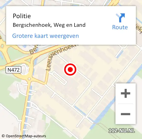 Locatie op kaart van de 112 melding: Politie Bergschenhoek, Weg en Land op 28 mei 2024 16:43