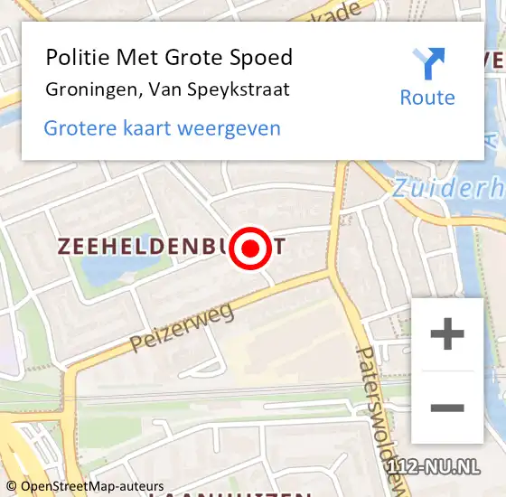 Locatie op kaart van de 112 melding: Politie Met Grote Spoed Naar Groningen, Van Speykstraat op 28 mei 2024 16:47