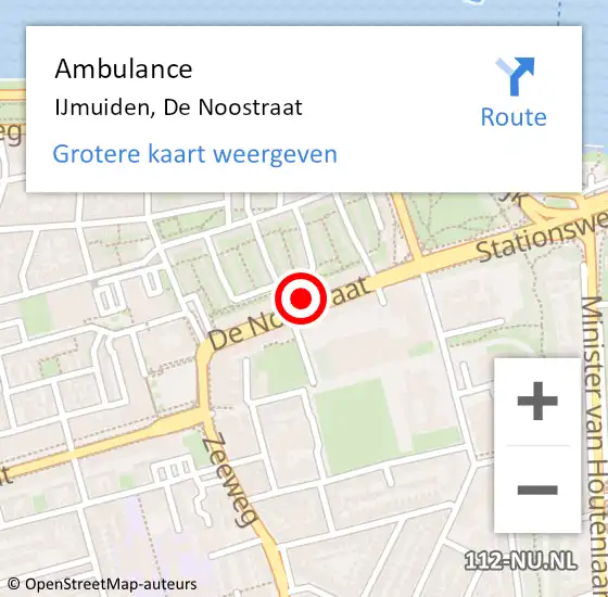 Locatie op kaart van de 112 melding: Ambulance IJmuiden, De Noostraat op 28 mei 2024 16:51