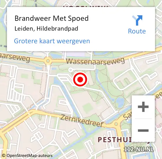 Locatie op kaart van de 112 melding: Brandweer Met Spoed Naar Leiden, Hildebrandpad op 28 mei 2024 16:51