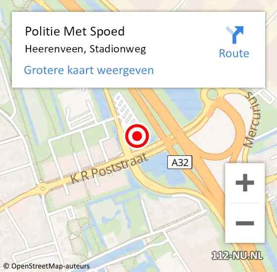 Locatie op kaart van de 112 melding: Politie Met Spoed Naar Heerenveen, Stadionweg op 28 mei 2024 16:52