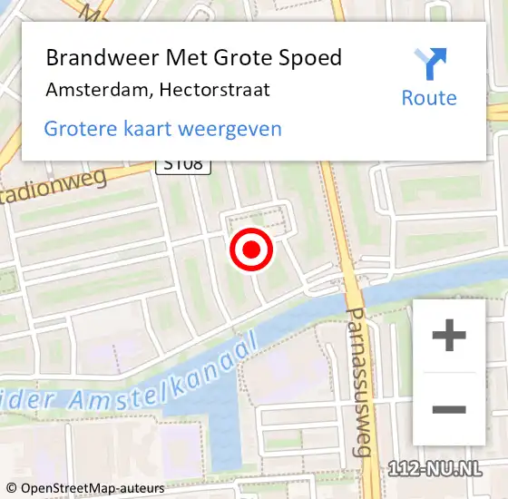 Locatie op kaart van de 112 melding: Brandweer Met Grote Spoed Naar Amsterdam, Hectorstraat op 28 mei 2024 16:57