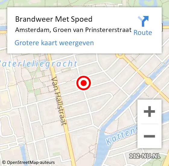 Locatie op kaart van de 112 melding: Brandweer Met Spoed Naar Amsterdam, Groen van Prinstererstraat op 28 mei 2024 17:04