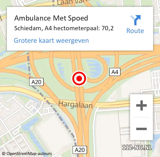 Locatie op kaart van de 112 melding: Ambulance Met Spoed Naar Schiedam, A4 hectometerpaal: 70,2 op 28 mei 2024 17:10